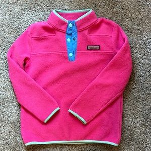 Fleece pullover. Pink with royal blue and turquoise trim.